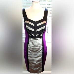 Jax women’s Size 8 Color Block Purple, Black and Silver Body Con Dress